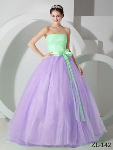 Apple Green and Lavender Sweet 16 Dress by Organza with Sash and Ruches