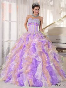 Multi-color Sweetheart Quinceanera Gown with Beaded Bust and Ruffles