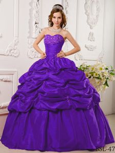 Purple Sweetheart Sweet 16 Dresses with Beaded Decorate Bust and Pick-ups