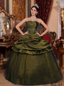 Brown Tulle and Taffeta Quinceanera Dress in Floor-length with Beading