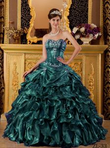 Hunter Green Organza Quinceanera Dress with Boning Details and Ruffles for Miss Freedom Of The World