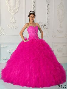 Hot Pink Sweetheart Quinceanera Dress by Satin and Organza with Beading New Girl dress