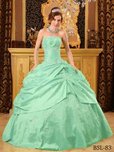 Apple Green Quinceanera Dress by Taffeta with Beading and Pick-ups