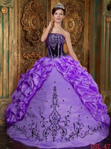 Purple Strapless Quince Dress by Taffeta with Embroidery and Boning Details