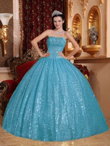 Aqua Blue Sweetheart Quinceanera Gown Dress by Sequined Fabric for 2013