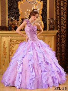 Multi-Color Quinceanera Dress with One Shoulder Neck and Ruffled Skirt