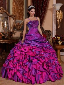 Purple and Fuchsia Sweet 16 Dresses with Spaghetti Straps and Ruffles