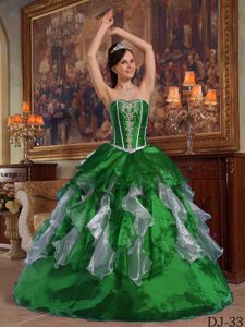 Dark Green Sweetheart Quinceanera Dress with Beading and Ruffled Skirt