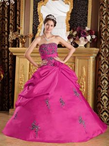 Strapless Floor-length Appliqued Hot Pink Dress for Sweet 15