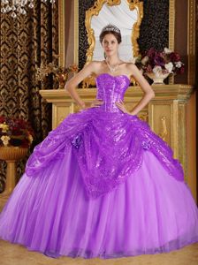 Sequins Tulle Sweetheart Pick Ups Lilac Quinceanera Dresses