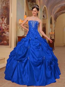 Brand New Taffeta Strapless Beaded Blue Quinceanera Party Dress