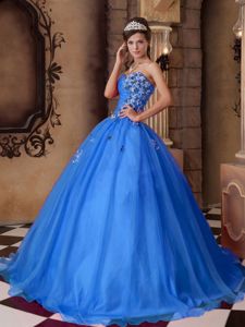 Free Shipping A-Line Sweetheart Appliqued Blue Sweet 15 Dress