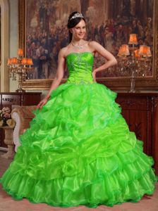 Classy Ball Gown Spring Green Ruffled Quinceanera Party Dress
