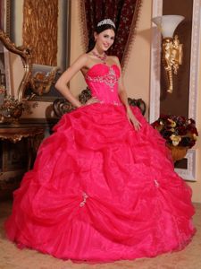 Pick Ups Beaded Coral Red Sweetheart Quinceanera Party Dress