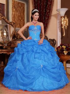Cheap Baby Blue Sweetheart Floor-length Appliqued Quinceanera Dress