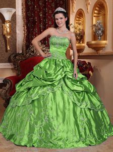 Pick Ups Strapless Embroidery Spring Green Quinceanera Dress