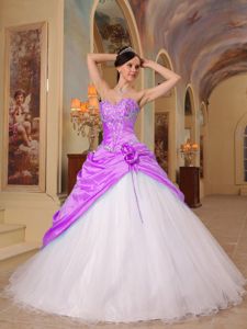 Flowers Beaded Lavender and White Quinceanera Dresses Factory