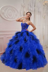 Blue and Black Ball Gown Sweetheart Ruffled Sweet 15 Dress