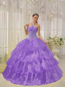 Corset Light Purple Ruffled Beaded Quinceanera Party Dresses