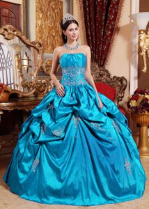 Strapless Pick Ups Appliqued Aqua Blue Quince Dresses on Sale