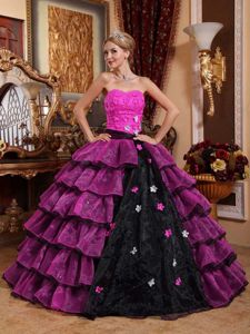 Beautiful Multi-color Ruffled Dress for Quince with Flowers