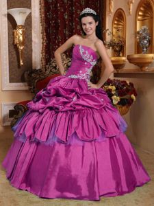 Impressive Pick Ups Appliqued Fuchsia Sweet 15 Birthday Dress