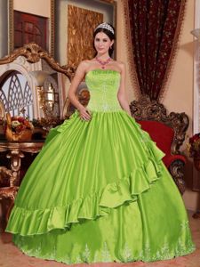 Fast Shipping Taffeta Embroidery Yellow Green Quince dresses