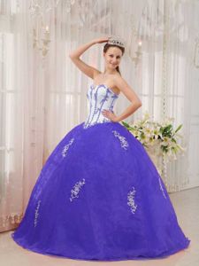Cheap White and Purple Slate Blue Quince Dresses with Appliques