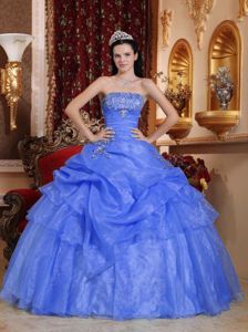 Modernistic Strapless Beaded Dodger Blue Quinceanera Gown