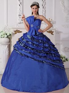 Royal Blue Strapless Zabra Beading Dresses of 15 with a Bowknot Front