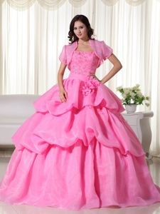 Unique Rose Pink Ruffled and Tiered Dresses for 15 with Capelet