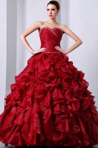 Strapless Wine Red Beading Ruffled Dresses for 15 Custom Made