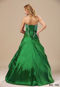 Green Strapless Lace Up Back Appliques Accent Taffeta Dress 15