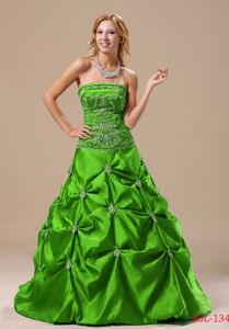 Spring Green Princess Embroidery Accent Strapless Dresses of 15