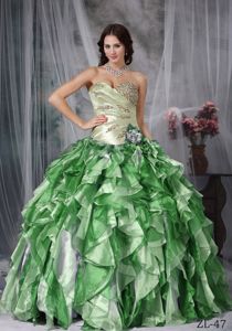 Multi-colored Sweetheart Ruffled Dress for Sweet 15 with Ruches