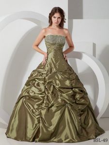 Olive Beading Strapless Pick-ups Ruched Bodice Sweet 16 Dresses