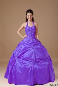 Light Purple Halter Top Appliques Pick-ups Beading Sweet 16 Dresses