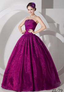 Simple A-line Beading Strapless Bodice Dress for Quinceanera