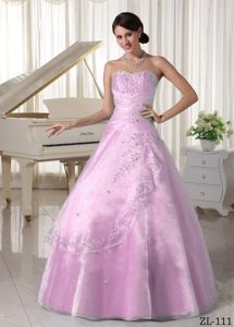 Baby Pink Princess Organza Appliques Beading Quince Gowns