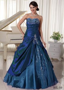 A-line Sweetheart Beading Appliques Ruffled Quinceanera Gown