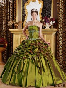 Olive Green Ruffled Appliques Pick-ups Taffeta Quince Gown