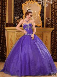Purple Ball Gown Sweetheart Beading Appliqued Quince Dresses
