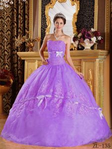 Lavender Ball Gown Bowknot Beading Appliqued Dress Quince