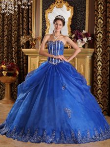 Royal Blue Sweetheart Pick-ups Appliqued Quinceanera Dress