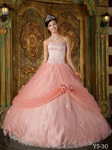 Unique Lace Hem Hand Made Flowers Ball Gown Quince Dress