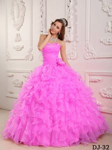 Romantic Baby Pink Ruffled Beading Sweetheart Quinceanera Gown