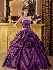 Dark Purple Appliqued Taffeta Pick-ups Sweet 16 Dresses