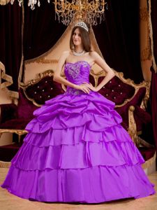 Purple Taffeta Pick-ups Multi-tiered Quinceanera Party Dress
