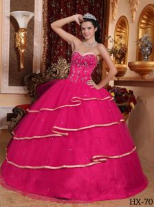 Hot Pink Sweetheart Tiered Beading Appliqued Dresses for Quince