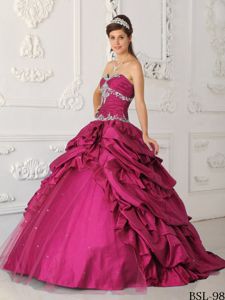 Popular Fuchsia Sweetheart Beading Pick-ups Dresses for a Quince